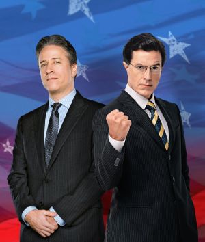 Jon Stewart and Stephen Colbert Indecision2008.jpg